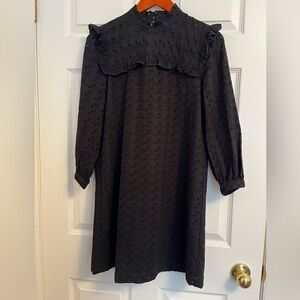 Madewell Eyelet Mockneck Mini Black Dress Ruffle trim Size Xsmall